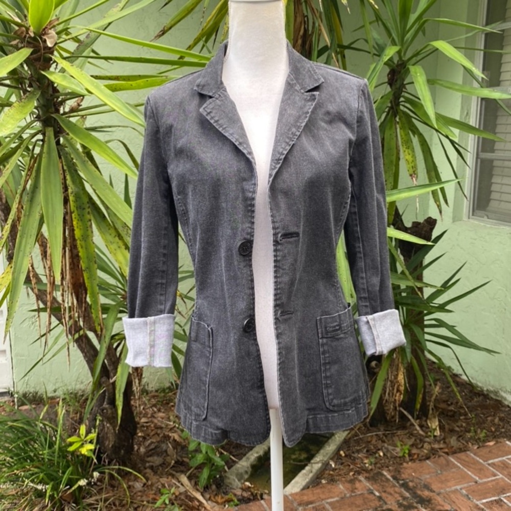 Gray Distressed Denim Blazer Calvin Klein